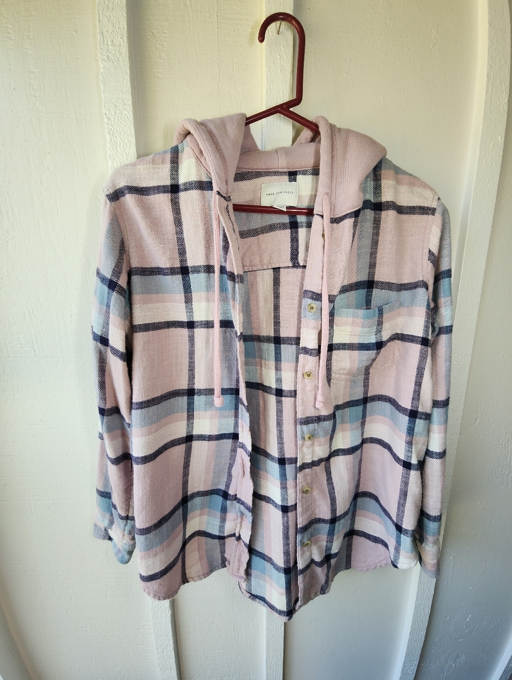 American Eagle Cozy Cabin Oversized Hoodie Button Plaid Size XS